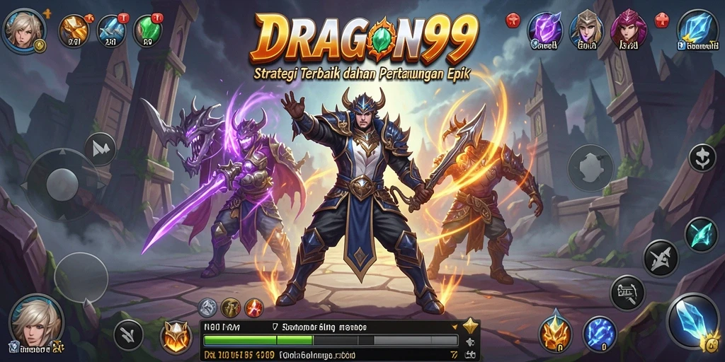 Tampilan gameplay épik dari DRAGON99 yang menunjukkan pertempuran strategi.