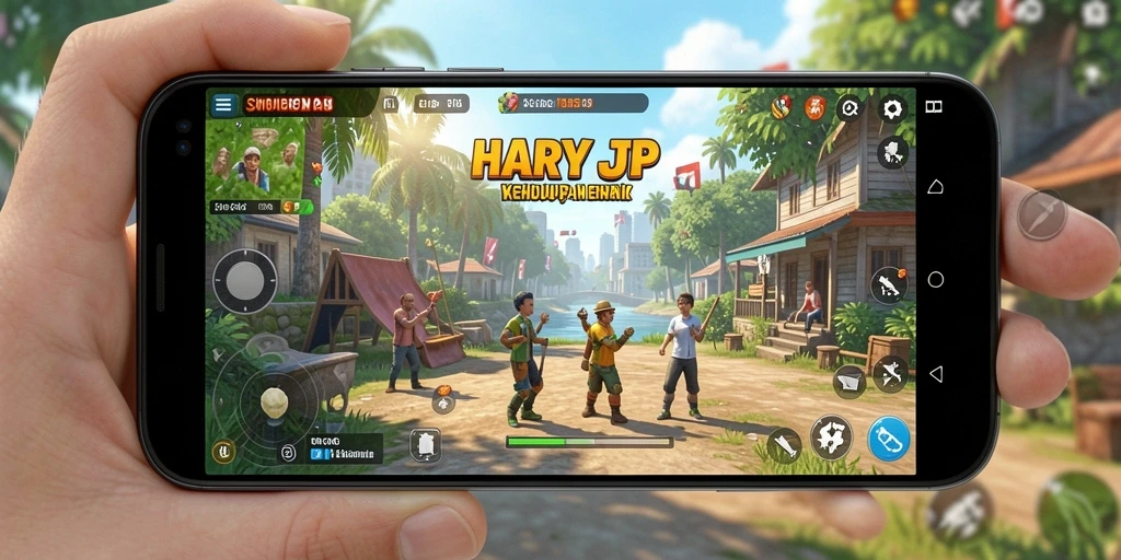 Tangkapan layar gameplay HARAPJP yang menunjukkan aktivitas sehari-hari.