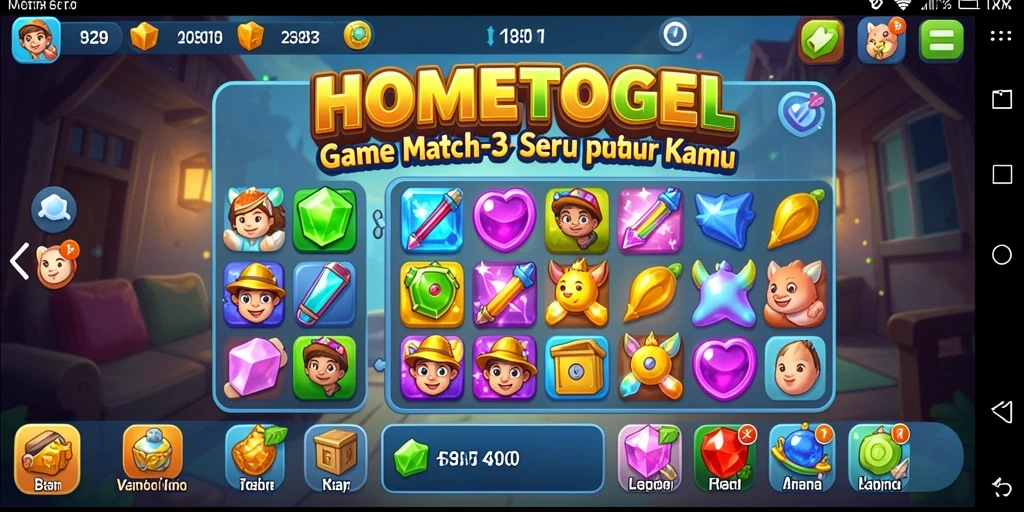 Tampilan gameplay HOMETOGEL yang penuh warna dan seru.