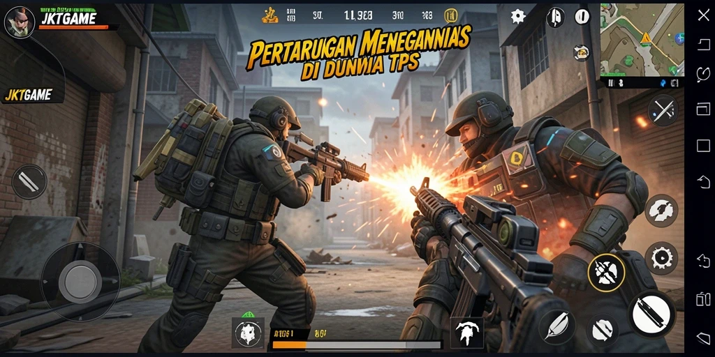 Screenshot gameplay yang menunjukkan aksi intens di JKTGAME.