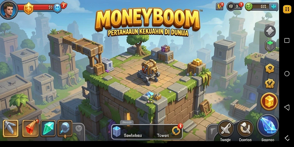 Screenshot gameplay MONEYBOOM dengan aksi pertahanan yang intens.