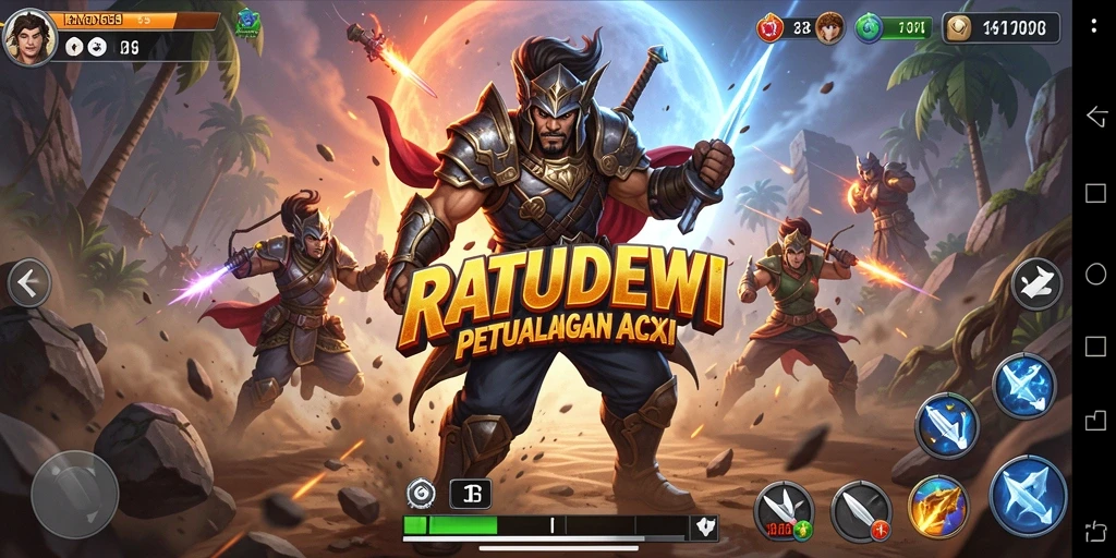 Tampilan aksi mendebarkan dalam gameplay RATUDEWI.