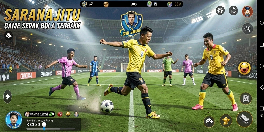 Tampilan gameplay SARANAJITU yang menegangkan dan realistis dalam sepak bola.